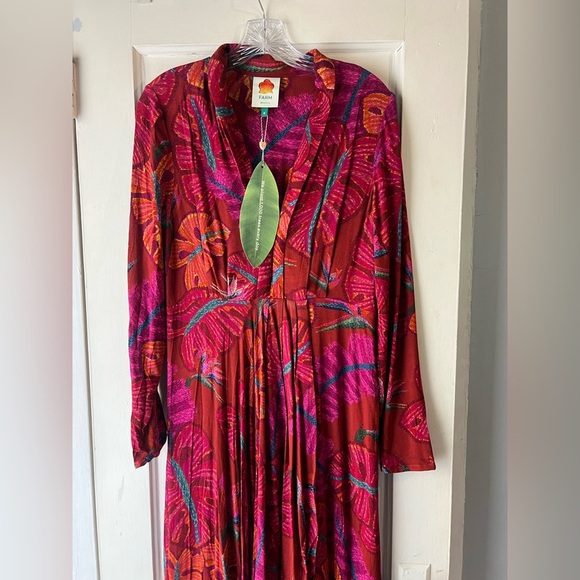 NWT Farm Rio Red Delicate Leaves Maxi Dress M - Picture 7 of 13